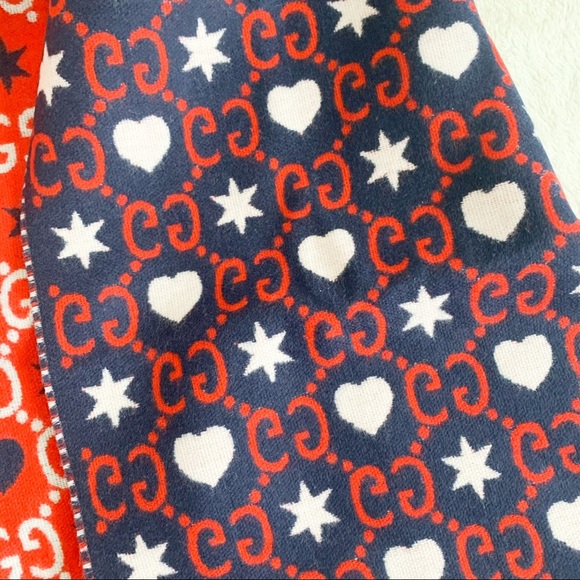 NWT Authentic Gucci Star & Heart GG Wool Scarf - Picture 4 of 7